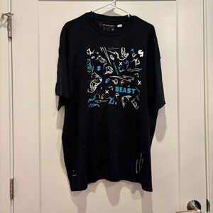 MrBeast Mens Graphic T-Shirt Black Blue White Sub to Beast Logo 2XL